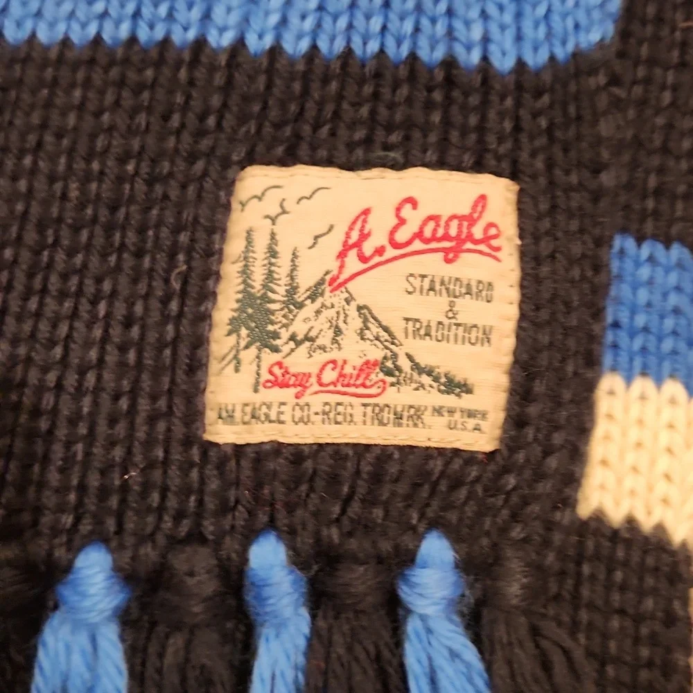 A. Eagle Black Scarf with Blue and Cream Stripes Y2K Snow Winter